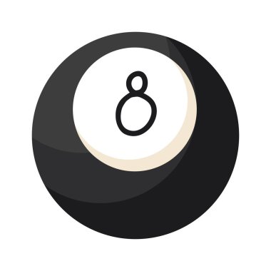 Sekiz numaralı siyah bilardo topunun çizimi. Havuz, bilardo ekipmanları. Doodle tasarım elemanı. Beyazda izole edilmiş.