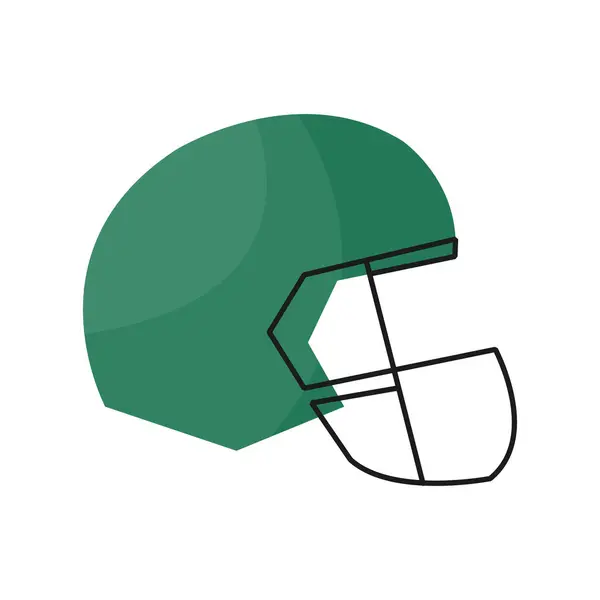Cartoon Style American Football Green Helmet Doodle Rugby Headgear Isolated — Stock Vector
