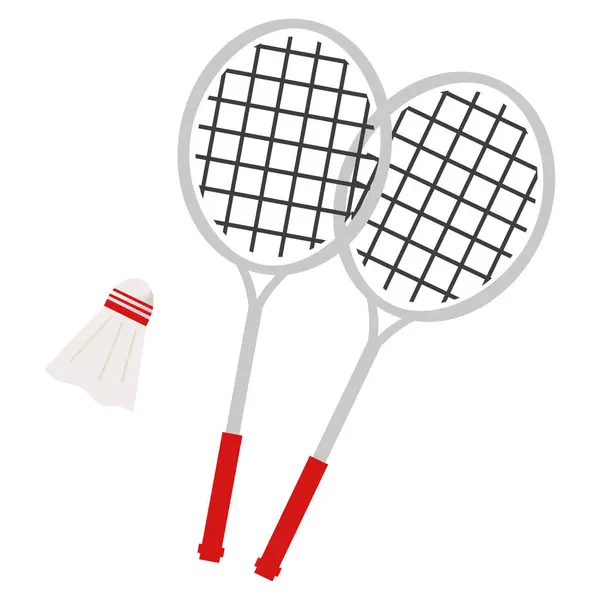 Pair Cartoon Style Badminton Rackets Shuttlecock Doodle Sports Equipment Isolated — Stock Vector