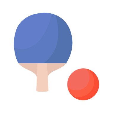 Çizgi film stili masa tenisi raketi ve top. Masa tenisi ekipmanları. Beyazda izole edilmiş.