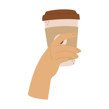 Paket kahve tutan bir insan eli. Beyazda izole edilmiş