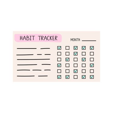 Sevimli çizgi film tarzı alışkanlık takip cihazı. Bir disiplin planlayıcısının karalama çizimi. Beyazda izole edilmiş.