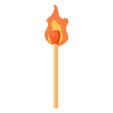 Yanan kibrit çöpünün şirin çizgi film stili vektör çizimi. Beyazda izole edilmiş.