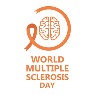 Dünya Çoklu Skleroz Günü. Turuncu farkındalık kurdelesi ve metin. Pankart, poster, broşür, broşür şürü.