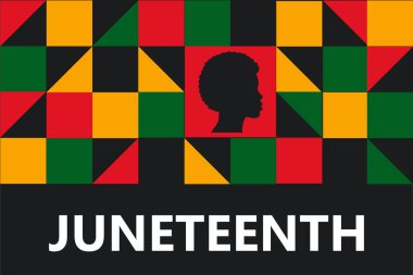 Juneteenth soyut afişi kutluyor. Afro-Amerikan özgürlük günü. Her yıl 19 Haziran 'da gözlemleniyor. Pankart, poster, broşür, kart şablonu.