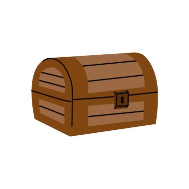 Ahşap bir hazine sandığının modern basit bir çizimi. Beyazda izole edilmiş.
