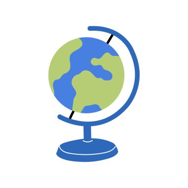 Coğrafya dünyasının basit bir çizimi. Okul ikonuna geri dön. Beyazda izole edilmiş.