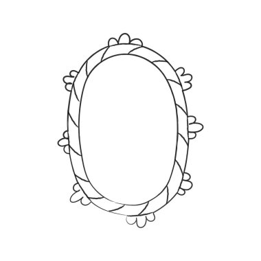 Klasik oval çerçeve çizimi. Siyah beyaz antika ayna. Portre çerçevesi. Beyazda izole edilmiş
