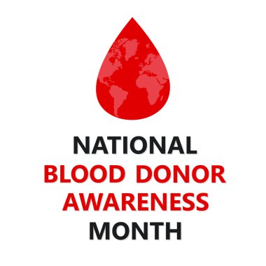 Ulusal Kan Bağışı Bilinci Ayı. Kırmızı bir damlada bir dünya haritası silueti. Ocak 'ta yıllık olarak gözlemlenmiştir..