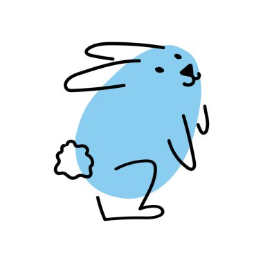 Eğlenceli yumurta şekilli Paskalya tavşanının bir çizimi. Şirin soyut mavi tavşan. Beyazda izole edilmiş