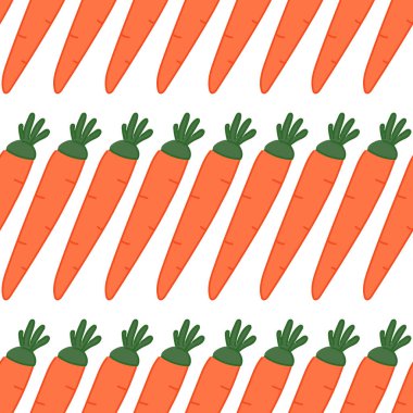 Turuncu havuçlu, pürüzsüz bir desen. Sebzeli renkli baskı. Pankart, poster, duvar kağıdı, kumaş şablonu.