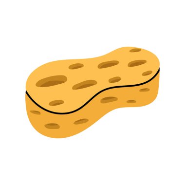 Sarı bir süngerin basit bir çizimi. Temizlik aleti. Beyazda izole edilmiş