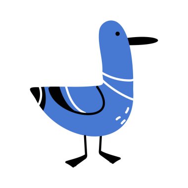 Mavi folklor tarzı bir kuşun çizimi. Soyut güvercin. Beyazda izole edilmiş