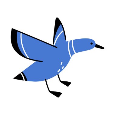 Mavi folklor tarzı uçan kuşun bir çizimi. Soyut güvercin. Beyazda izole edilmiş