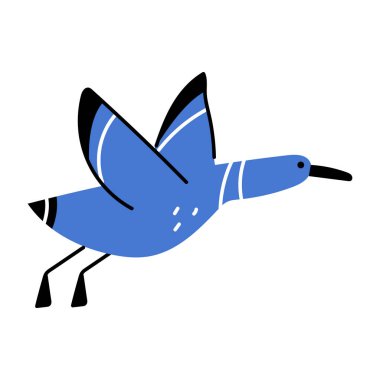 Eğlenceli bir mavi halk tarzı uçan kuşun çizimi. Soyut güvercin. Beyazda izole edilmiş