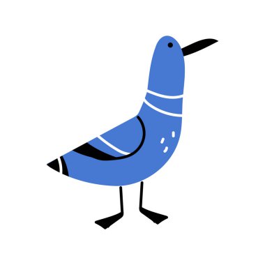 Mavi, kafası karışmış soyut bir güvercinin çizimi. Halk kuşu. Beyazda izole edilmiş