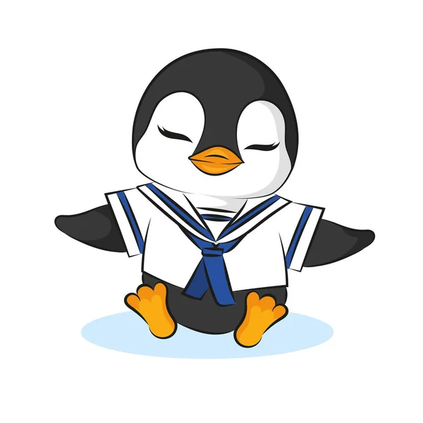 Pinguim Bonito Vestindo Traje Marinheiro — Vetor de Stock