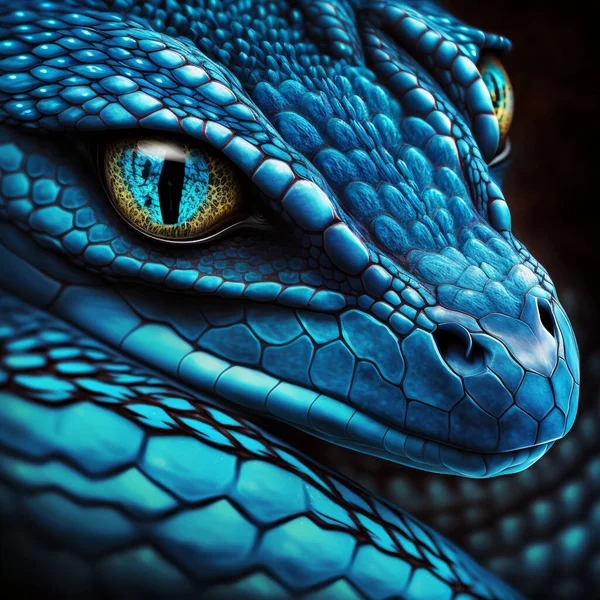 Blue viper snake closeup face. animal closeup viper snake