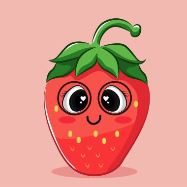 Cute Strawberry fruit character with eyeglass. Fruit character icon concept
