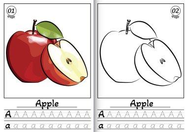 Apple Alphabet ABC Coloring Page A. Tracing all letters of English alphabet. Preschool activity for kids