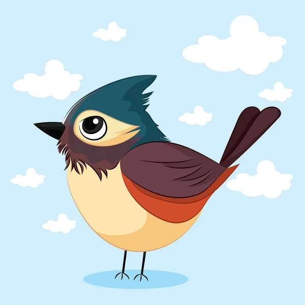 Dibujos Animados Pájaro Divertido Lindo Pájaro Dibujos Animados Con Nube — Vector de stock
