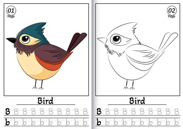 Bird Alphabet Abc Coloring Page Cute Cartoon Bird Isolated White — Vetor de Stock