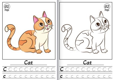 Kedi Alfabesi ABC Renklendirme Sayfası B. Çizgili kedi çizgi filminin Renklendirme Sayfası