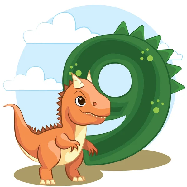 Cute Dinosaur Birthday Party Numbering Illustration Number Six Carnotaurus — Stock Vector