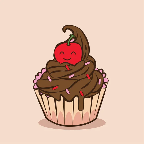 Cupcake Con Ilustración Vectores Cereza Arte Clip Cupcake — Vector de stock