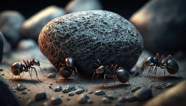 Cartoon ants colony working together. concept work team of ants