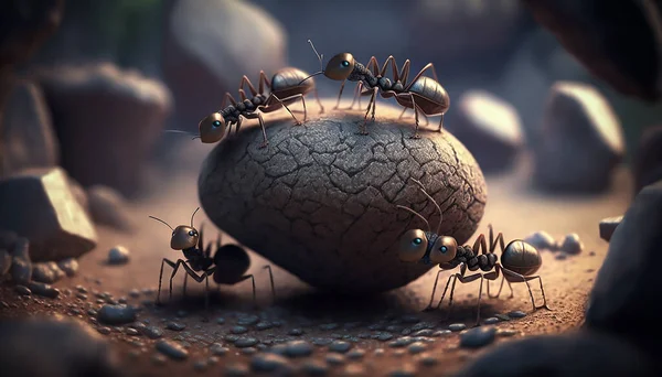 Cartoon ants colony working together. teamwork concept