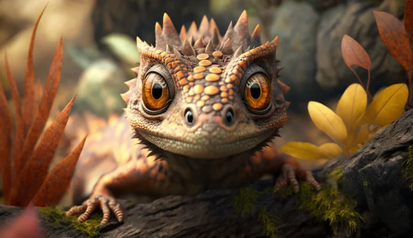 3D Cute Baby Brown Dragon look at the camera. High quality 3D render of cute black dragon