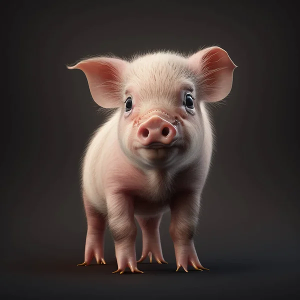 Portrait of a cute cheerful pig, isolated on black background