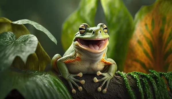 Tree frog. Flying frog laughing. animal closeup