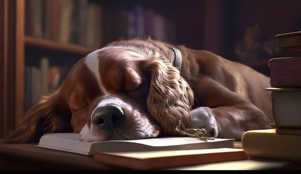 sleeping dog after reading book