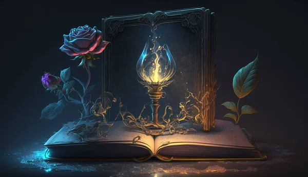 Fantasy magic dark background with a magic rose
