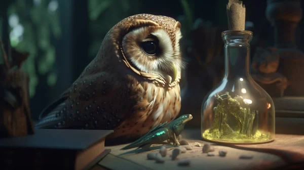 Fantasy wise owl is the keeper of secrets holds golden key to knowledge