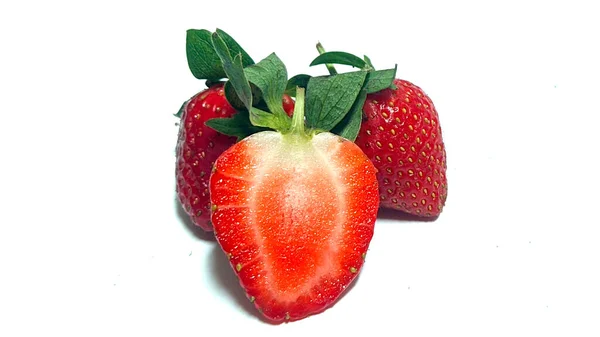 Sammlung Erdbeere Erdbeere Isolieren Erdbeeren Isoliert Auf Weißem Hintergrund — Stockfoto