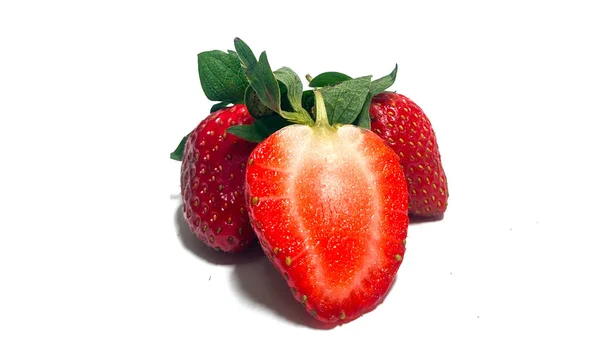 Sammlung Erdbeere Erdbeere Isolieren Erdbeeren Isoliert Auf Weißem Hintergrund — Stockfoto