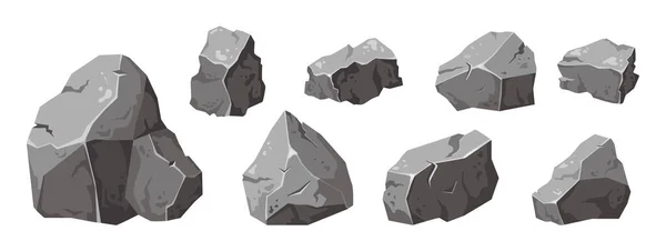 设置不同巨石的卡通岩石 各种形状的石头 沉重的鹅卵石 花岗岩鹅卵石 天然建筑块 矢量说明 — 图库矢量图片