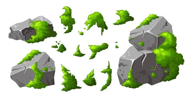 Поставим Лесной Камень Мхом Брошь Серого Камня Мультфильме Изолированные Игровые — стоковый вектор