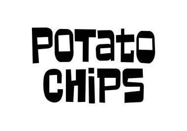 Gevrek metin, el yazısı, işiniz için yaratıcı bir kavram. Chips modern tarz, ürün. Vektör illüstrasyonu.