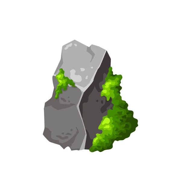 Grauer Stein Mit Grünem Moos Element Wald Natur Gebirgsfelsen Boulder — Stockvektor