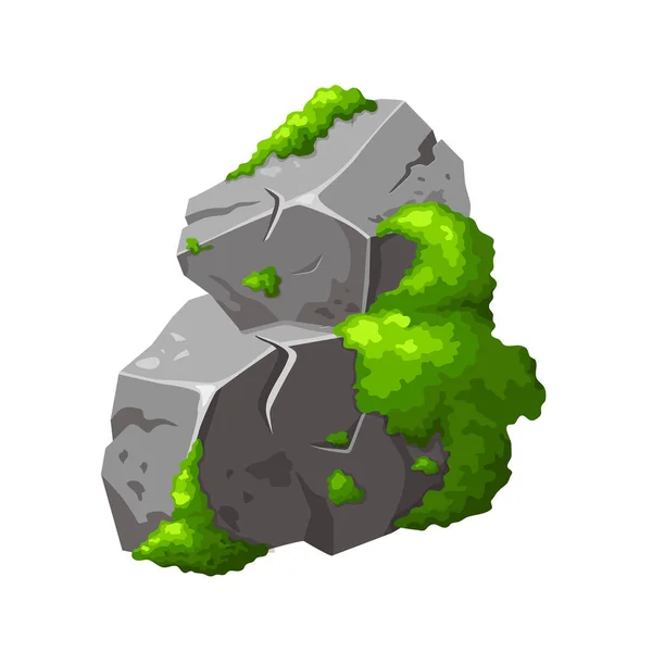 Pedra Floresta Com Musgo Pedra Cinzenta Brocken Desenho Animado Montanha — Vetor de Stock