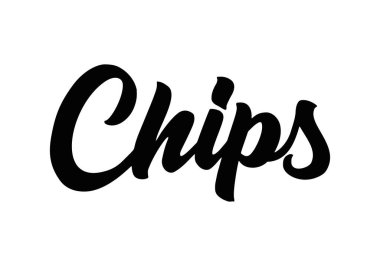 Gevrek metin, el yazısı, işiniz için yaratıcı bir kavram. Chips modern tarz, ürün. Vektör illüstrasyonu.
