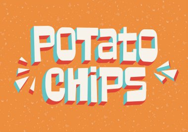 Çıtır çıtır bir metin, el yazısı, işiniz için yaratıcı bir kavram. Chips modern tarz, ürün. Vektör illüstrasyonu.