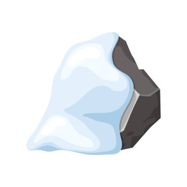 Karda taş ve kaya. Çizgi filmdeki karlı dağlar, kışın taş yığınları. Kaya ve inşaat malzemeleri. Vektör illüstrasyonunda buz çağı.