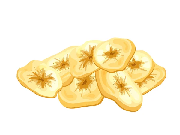 Croustilles Banane Collation Aux Fruits Secs Tranches Rondes Isolées Style — Image vectorielle