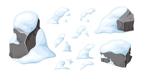 Комплект Камня Камня Снегу Elements Design Game Снежные Горы Мультфильме — стоковый вектор