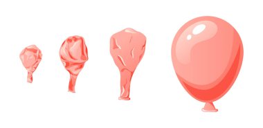 Cartoon inflatable balloon of various shapes and colors. Empty rubber blowing process. Latext uninflated element. Vector illustration on white background.